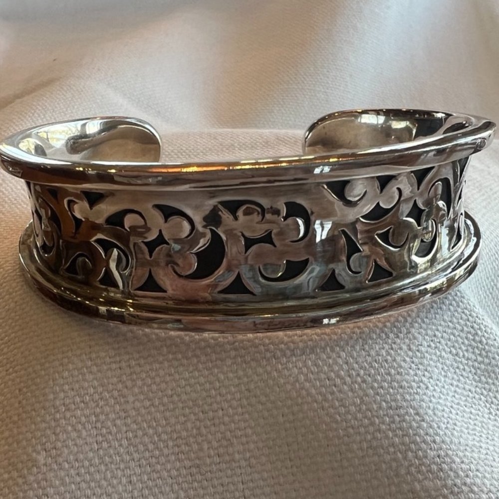 Lois Hill Sterling Silver 3/4" Cuff Bracelet Scrollwork Design